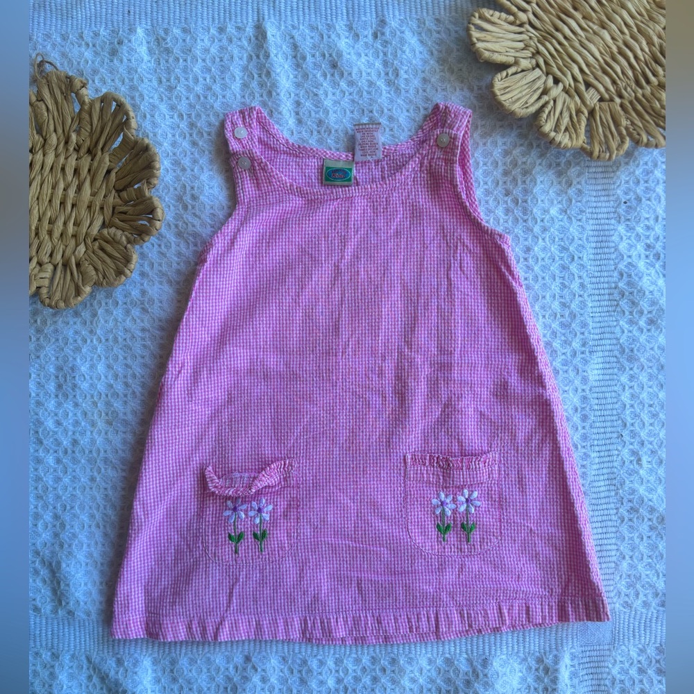 Vintage Parisian Kids brand Gingham Dress with Floral Embroidery 🌸